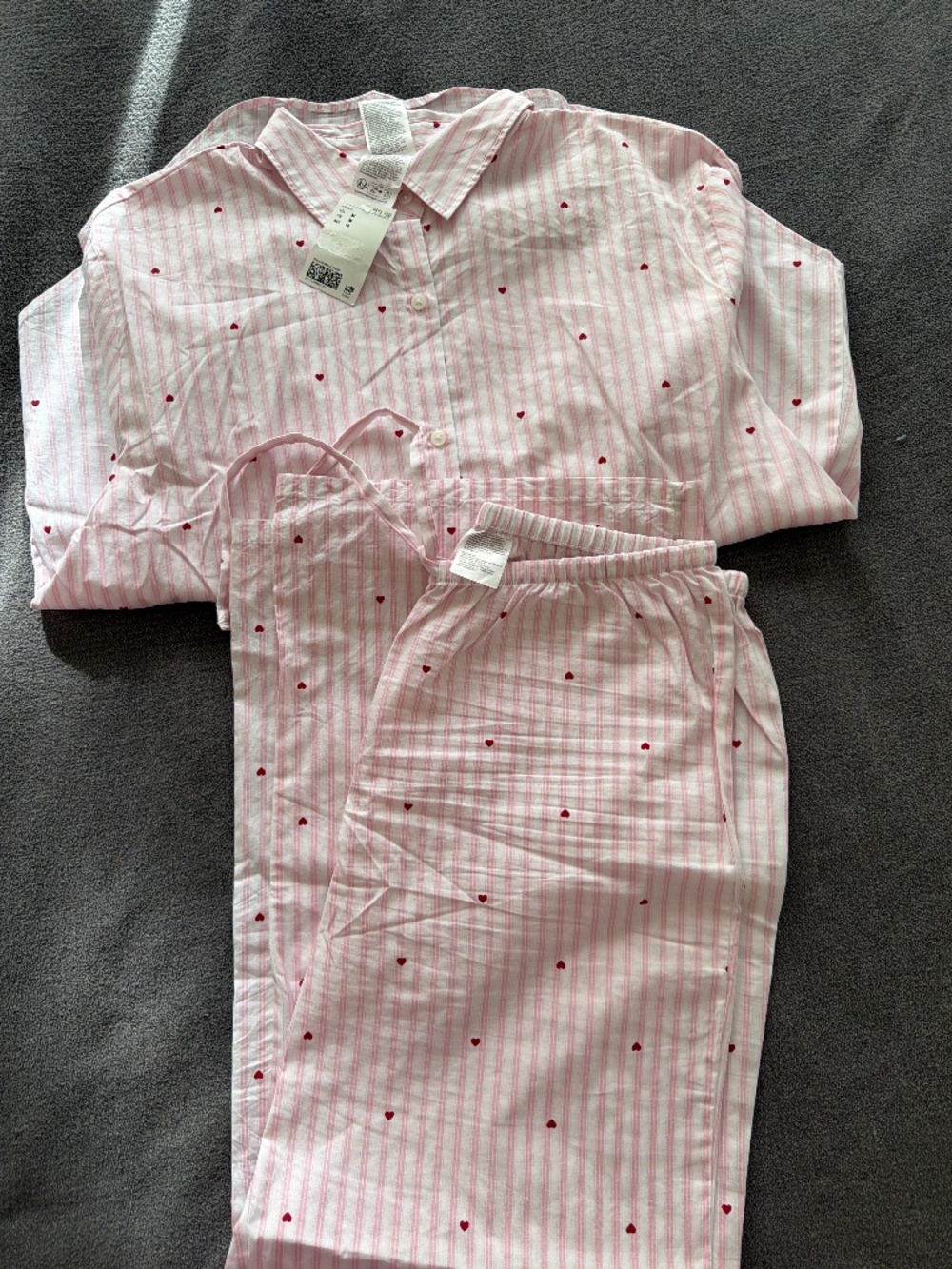 H&M Pink Striped Heart Pajama Set Size Medium NWT